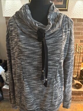 Gypsy 05 Gray Marled Cowl Neck Drawstring Sweater